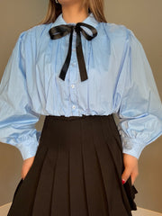 Chiara Bow Shirt Blue